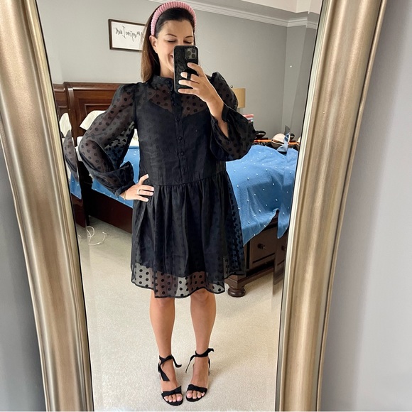 H&M Dresses & Skirts - NWT Black Sheer Polka Dot Dress with Attached Slip
